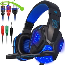 Gaming Headset with Mic LED Light for Laptop Computer Cellphone PS4 so on 3 5mm Wired Noise Isolation Volume Control Blue