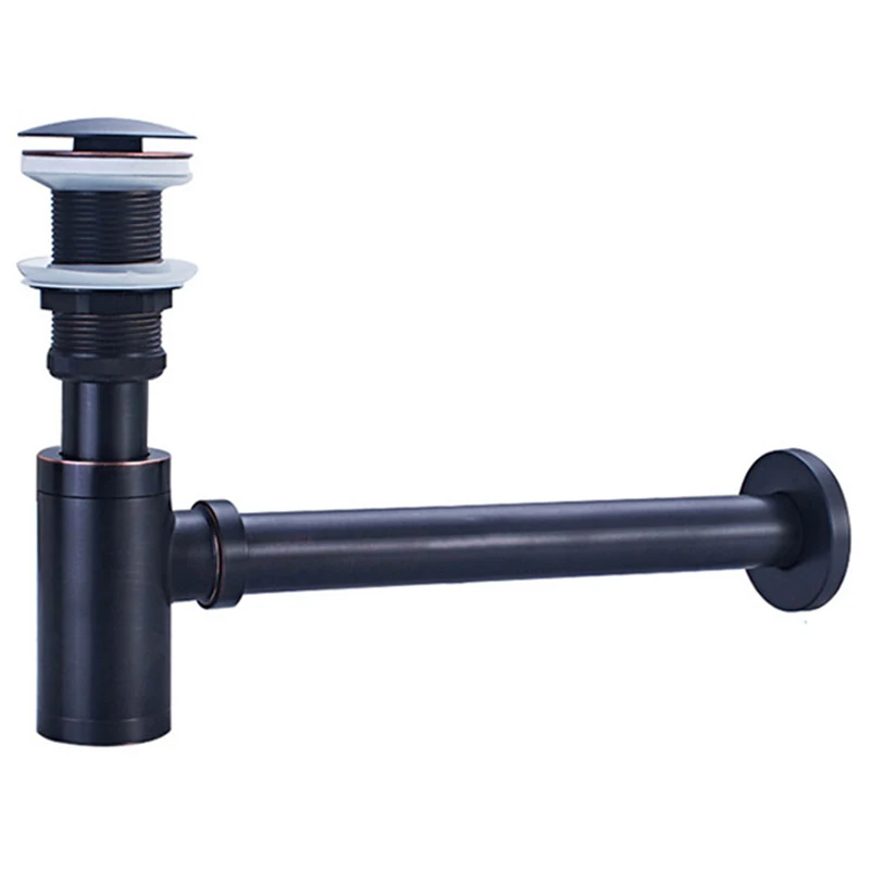 

New Basin Bottle Trap Metal Bathroom Sink Siphon Drains with Drain Black P-Trap Pipe Waste