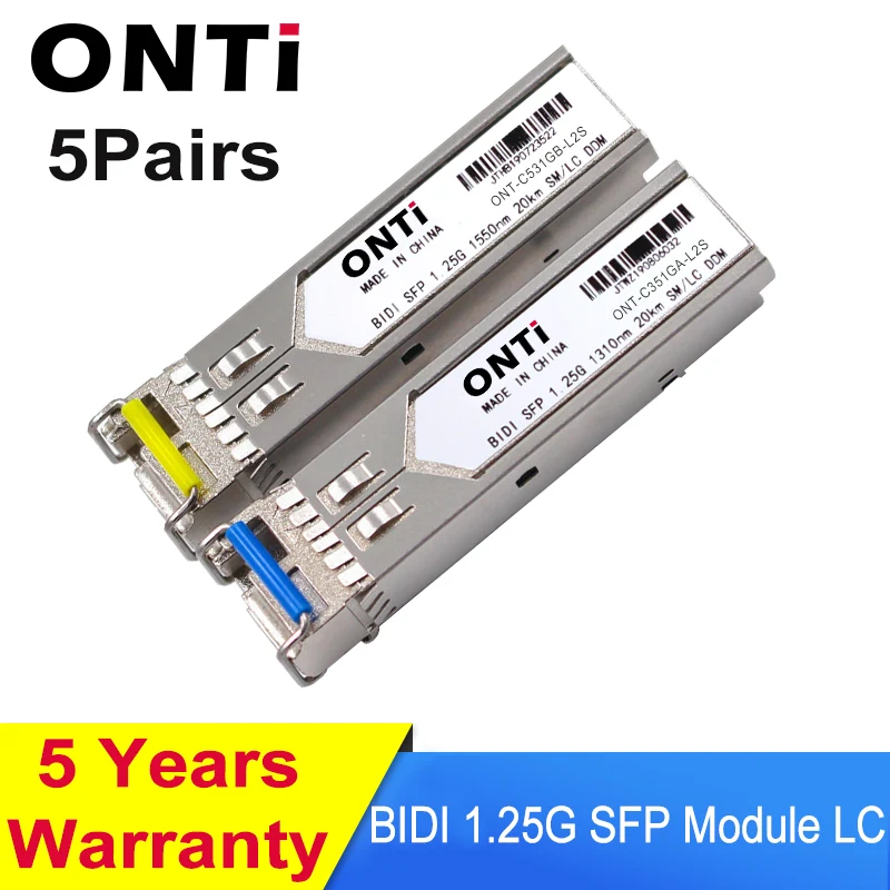 

ONTi 5 pair 3KM/20KM Gigabit SM BIDI SFP Module LC Connector Optical Transceiver Compatible with Cisco Fibra Ethernet Switch