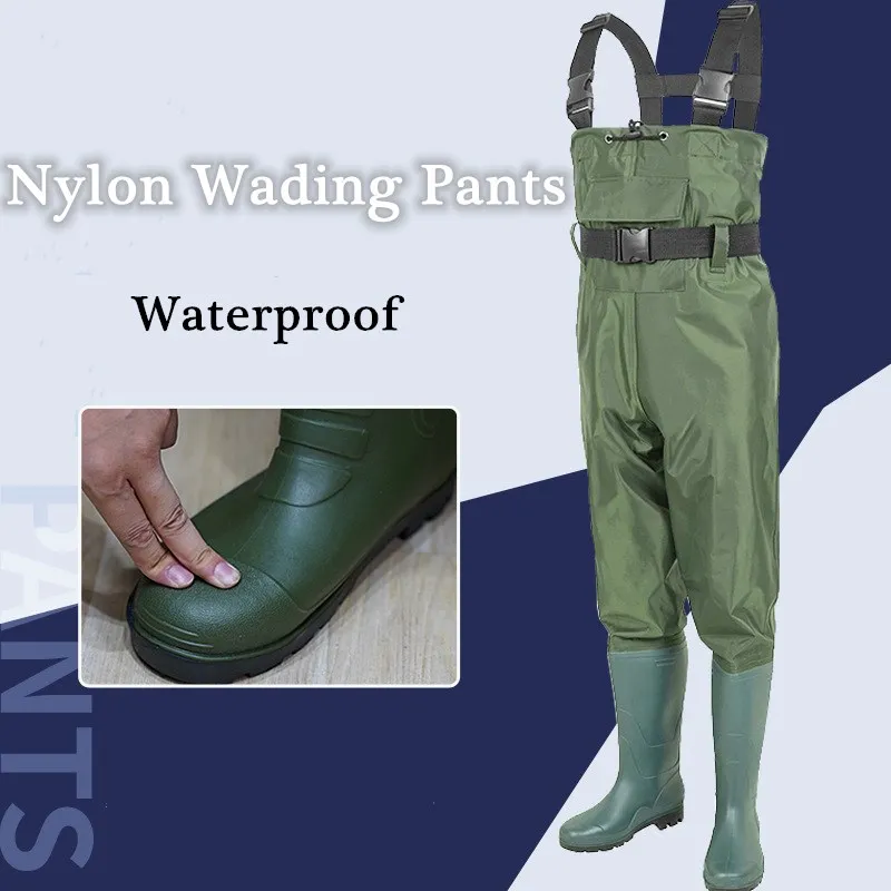 Men Women Nylon Waterproof Fishing Wading Pants Full Body Thicken  Wear-resistant Non-slip Catching Fish Water Pants Rain Boots