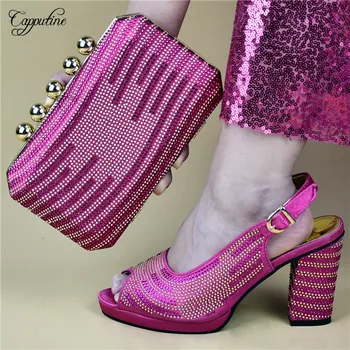 

High class fuchsia wedding/party set high heel pump shoes with handbag set 528-2 heel height 10cm