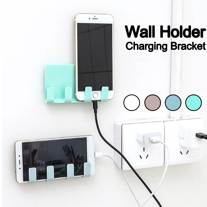 

Paste Mobile Phone Charging Bracket Wall Mounted Charger Hook Holder 4 Hooks Storages Rack Hanging Shelf Home Organizer Tool