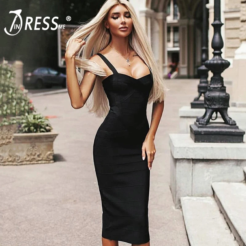 INDRESSME 2020 черное летнее женское платье средней длины сексуальное облегающее