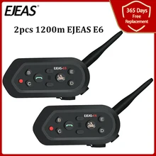 2 pçs ejeas e6 multifunction motocicleta interfone vox bt fone de ouvido capacete interfone bluetooth comunicação para 6 pilotos 1200m