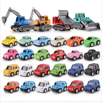 

4PCS Mini Die Cast Toy Cars Set Metal Pull Back Cars Trucks Taxi Excavator Kids Toys Friction Powered ABS Plastic Children Gift