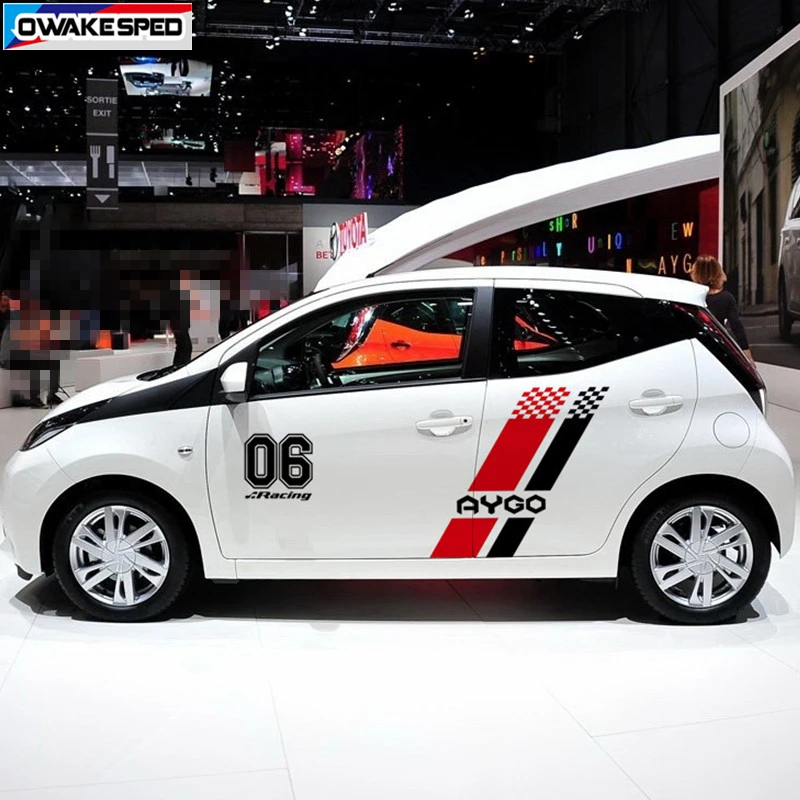 Racing Lattice Stripes Car Door Body Decor Sticker For-Toyota AYGO X-Style X-cite X-wave Both Side Auto Customized Vinyl Decal (5)