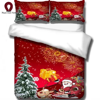 

Christmas Suite Bedding Red Quilted Christmas Tree Festive Home Textile Set Duvet with Pillowcase 3D Free Shipping