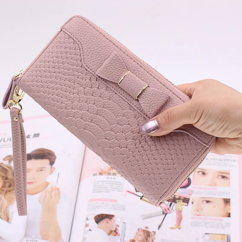 

2020 new zipper lady clutch bag long wallet multifunctional lychee pattern PU female mobile phone bag small wallet women