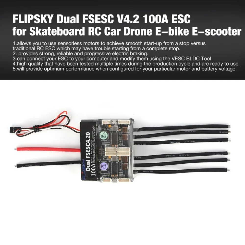 

HGLRC FLIPSKY Dual FSESC 4.2 100A ESC Electronic Speed Control for Electric Skateboard RC Car Boat E-bike E-scooter Robot