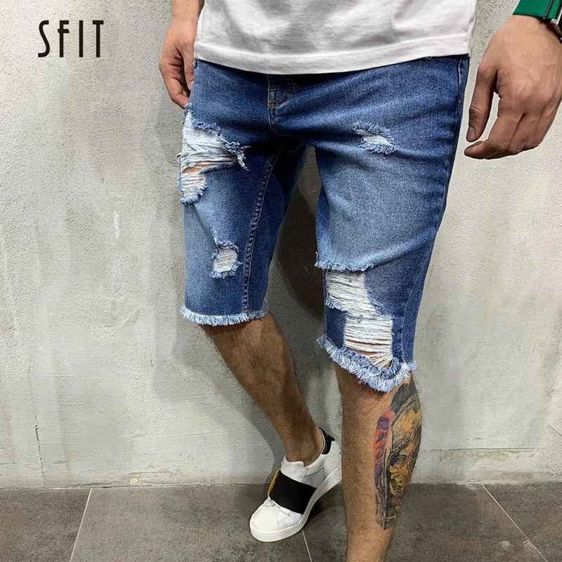 LOOZYKIT, летние мужские Стрейчевые короткие джинсы, модные повседневные потертые облегающие Высококачественные эластичные джинсовые шорты на молнии, мужские шорты