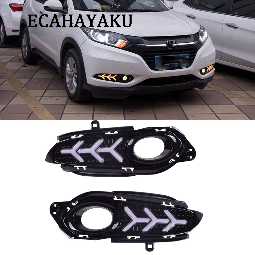 

2 шт. Drl указатели поворота для Honda Vezel 2015 2016 12 В 24 в дневные ходовые огни s Янтарный синий мигающий противотуманный фонарь 4x4 аксессуары