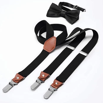 

Monochrome Fashion Three Clip Adult's Strap Suspender 2.5cm Adult's Leather Straps Bowtie Sets Braces Suspenders