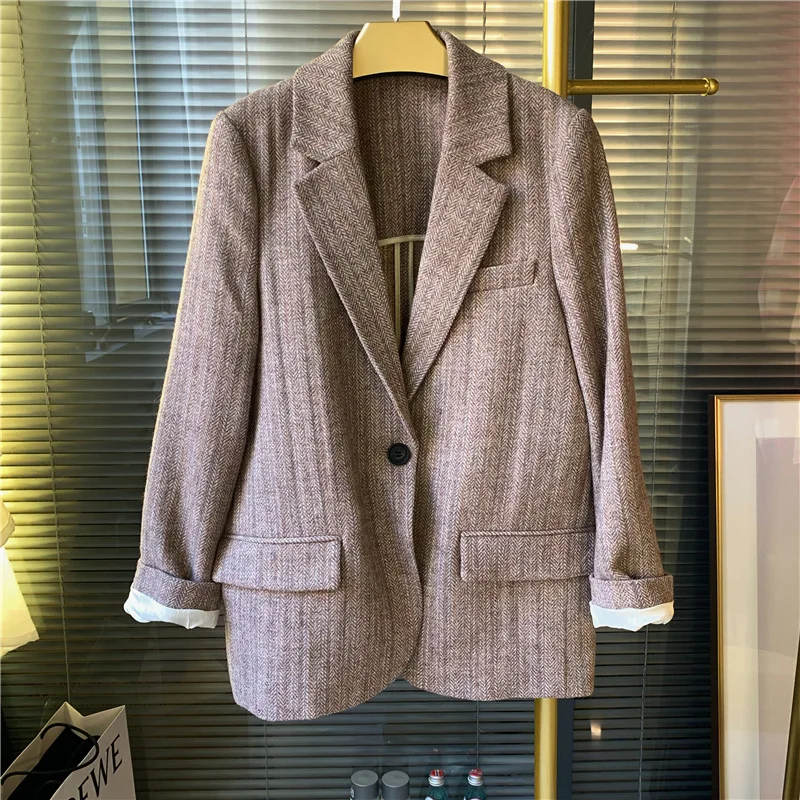 

2019 New Women's Plaid Blazers Office Ladies Work single bbutton Top Suit Coat female jacket Clothing with pockets