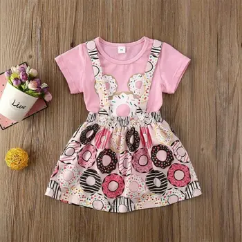 

2PCS Summer Newborn Baby Girls Clothes Sweet Romper Short Sleeve Top Donuts Printed Skirts Outfit Clothes Set Costume 2020