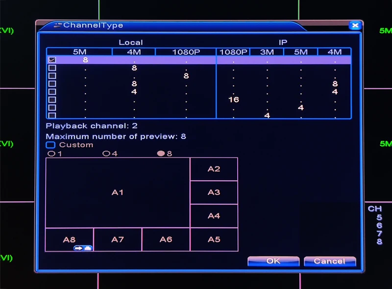 5mp 8ch ahd dvr channel type picture show