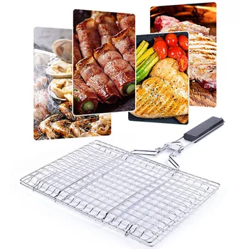 

BBQ Grilling Basket Detachable Barbecue Net Square Folding Grill for Vegetable Fish Shrimp with Handle