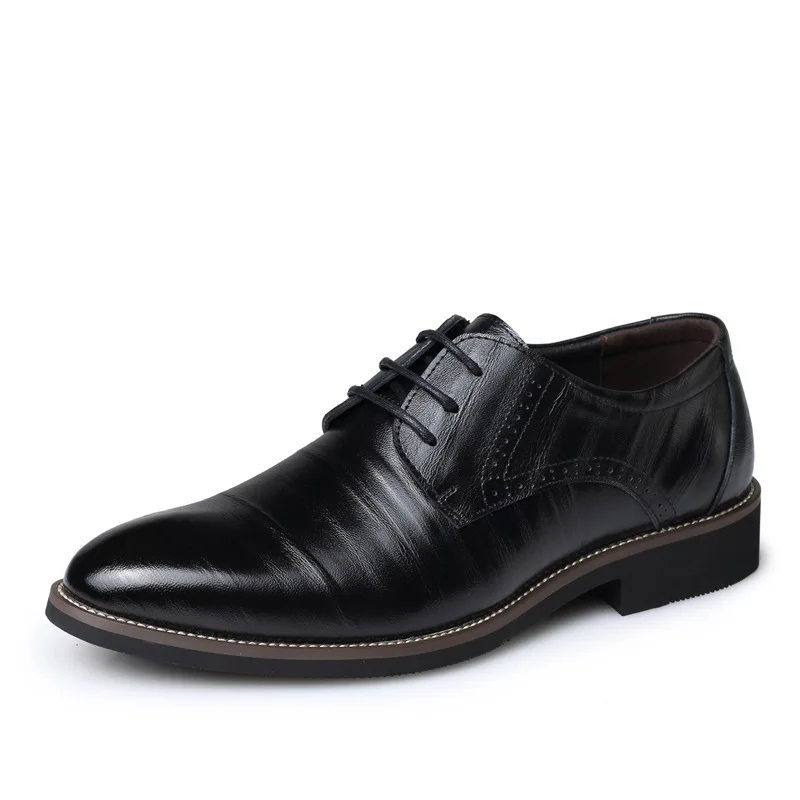 Большие размеры 37-48, мужская обувь из натуральной кожи, строгая обувь в стиле дерби с перфорацией типа «броги» итальянские Мужские модельные туфли с острым носком на шнуровке коричневые свадебные туфли