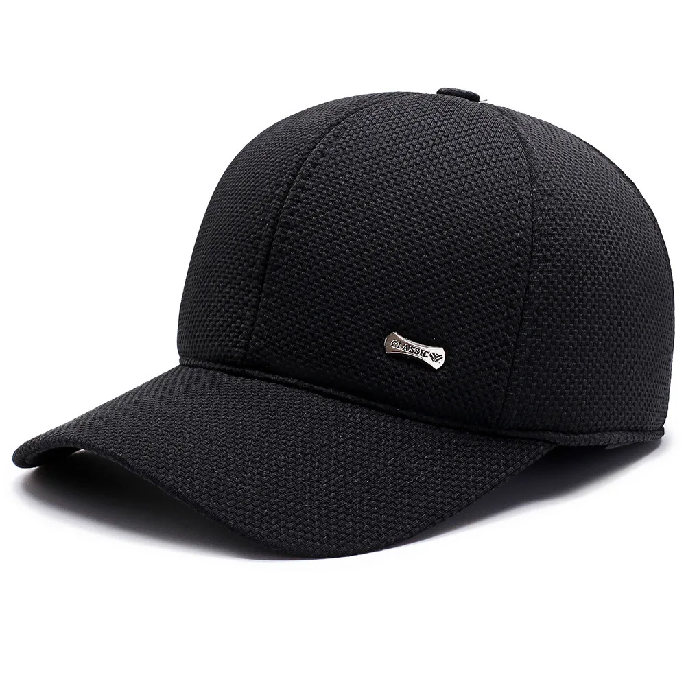 HC001-45-BLACK Последняя модель осень зима среднего возраста новые наушники Регулируемый головной убор козырьки мужские уличные повседневные бейсболки козырек шляпа - Цвет: HC001-45-BLACK