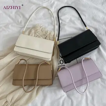 

Fashion Solid Color Handbag Women Portable Totes PU Leather Flap Underarm Shoulder Bags