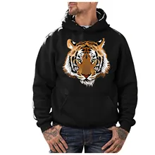 

New Man Tops Cartoon Tiger Graphic Printed Hoodies Fashion Hooded Man's Clothing Sleeve Spring And Autumn Thin Sweatshirt Hood