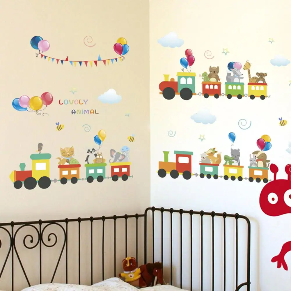 Cartoon Train With Animal Large Wall Sticker Playgroup Nursery Wall