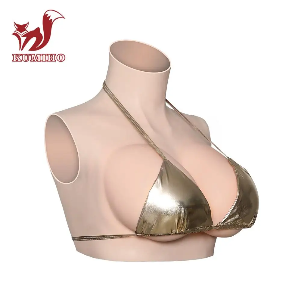 KUMIHO D CUP Realistic Silicone Breast Forms High Collar Neck Fake Boobs for Crossdresser Fill Silk Cotton Shemale Drag Queen