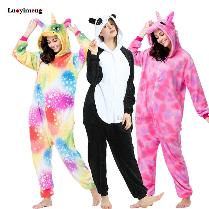Kigurumi пижамы для взрослых женщин Единорог аниме панда Onesie животных Единорог костюмы пижамы комбинезон для девочек одеяло пижамы