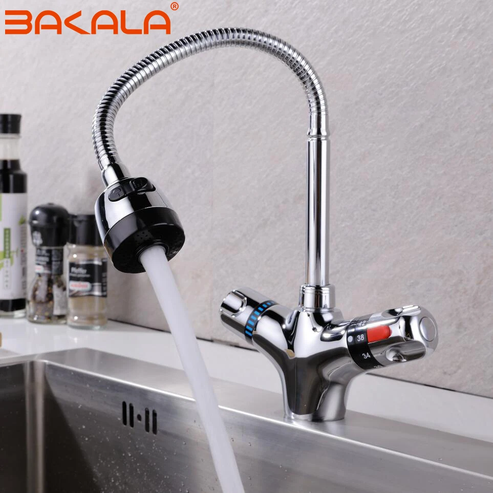 Solid Brass chrome finish Kitchen Mixer tap Cold and Hot Kitchen thermostatic faucet Constant temperature mixer basin faucet