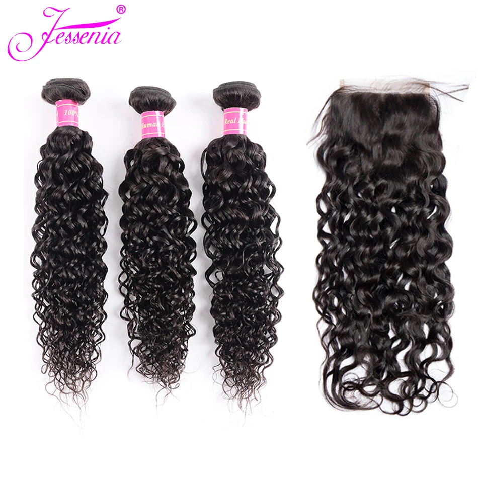 Water Wave Bundles with Lace Closure Brazilian Hair Remy Human 2/3 Natural color | Шиньоны и парики