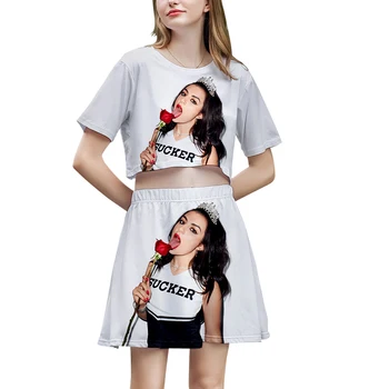 

Charli XCX Women 2 Piece Skirt Set Crop Top And Bodycon 3D Print Skirts Two Pieces Set Sexy Club Elegant Suit Beach Boho Outfits