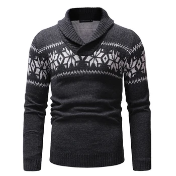 

2019 New Men Christmas Sweater Turn Down Long Sleeve Pullover Men Casual Patchwork Pull Homme Knitted Sweaters Homme