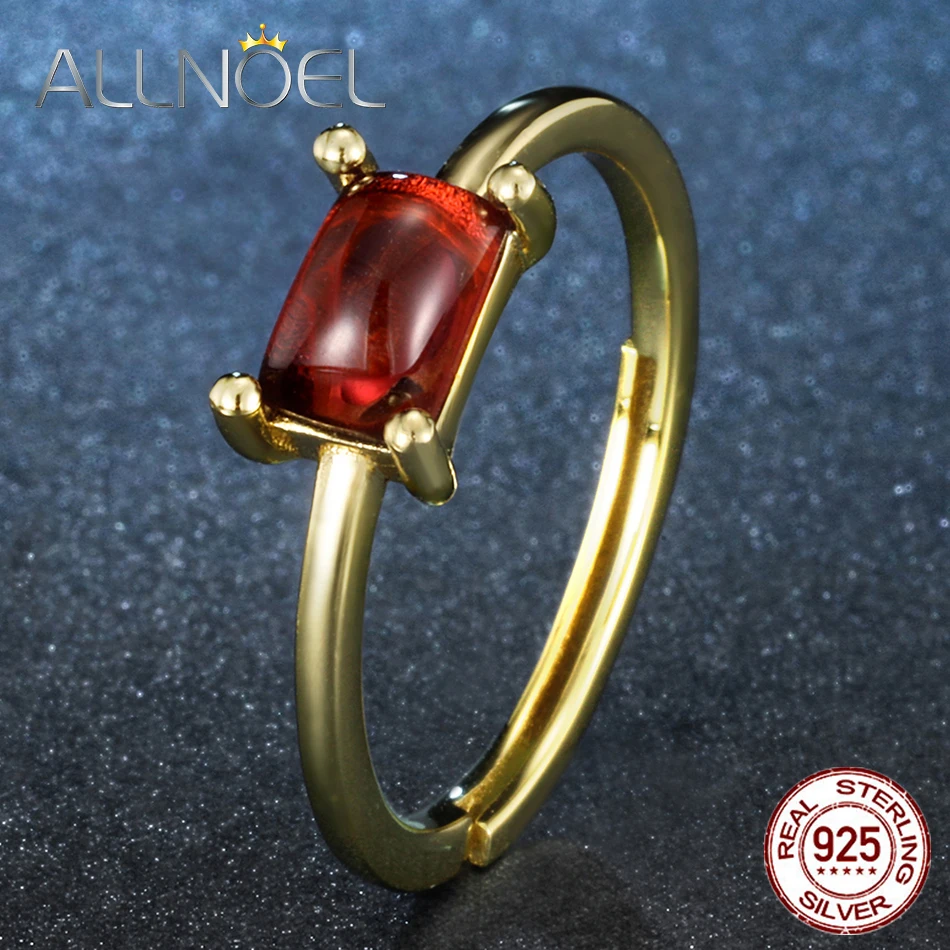 ALLNOEL 925 Sterling Silver 100%  Mozambic Garnet Stone Rings Jewelry Gift For Women  Luxury Fine Jewellry Wedding Jewelry NEW (1)