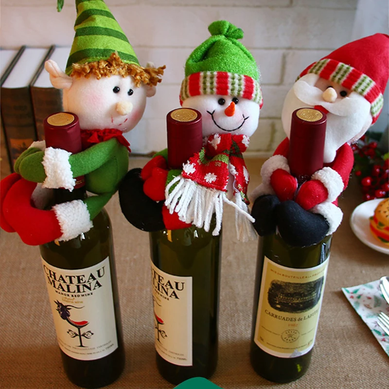 Christmas Wine Bottle Cover Bags Xmas Dinner Table Decorations Santa Claus Elf Snowman Drink Champagne Set Holder Gifts | Дом и сад