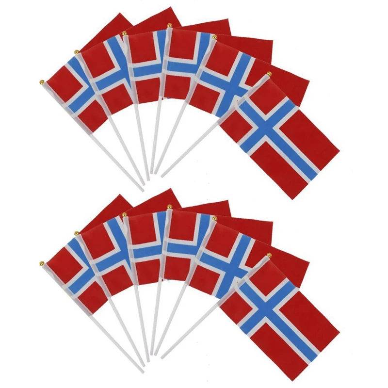 Fashion-12pcs Mini Norwegian Flag Norway Flag with baton Flag For Congratulations 21x14cm