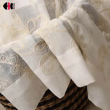 

Floral Towel Embroidered Sheer Curtain for Living Room Countrysi Style Delicate Cotton Linen French Window Drapes WP046C