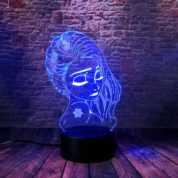 

Cute Elsa Anime Figure Model 3D Illusion Led Lamp 7 Colors Changing Nightlight Flashing Toys for girls