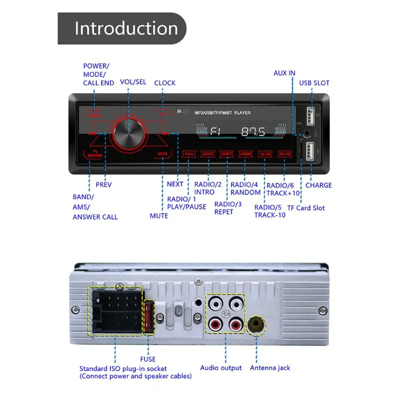 M10 lcd Автомобильный MP3-плеер двойной USB Bluetooth 4,0 динамик TF карта U диск AUX FM радио