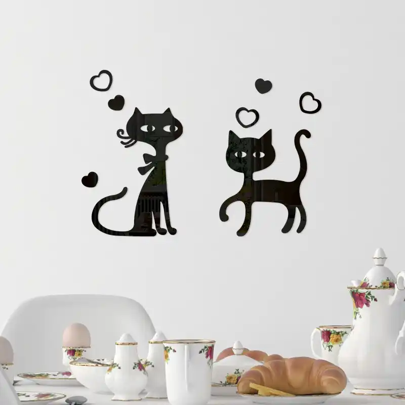 3d Diy Love Cat Acrylic Mirror Wall Sticker Home Decor Living Room 