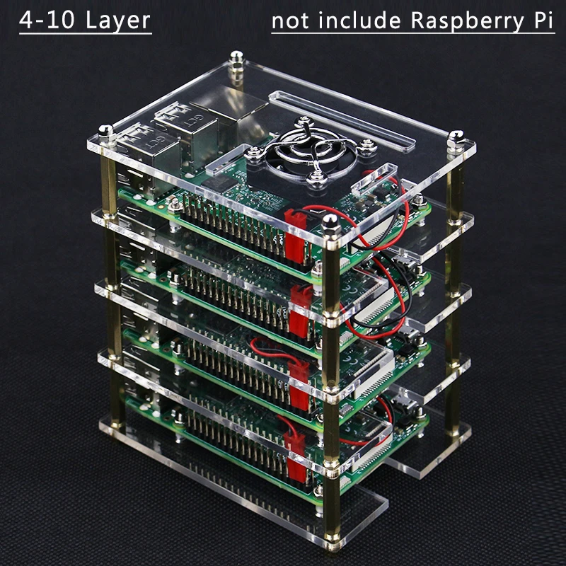 MEHRWEG 6 Layers Acrylic Case for Raspberry 4 Model B/Pi 4b SUNFOUNDER Raspberry Pi 4 Case with Fan and Raspberry Pi Heatsinks 