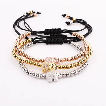 Men women Jewelry Bracelet CZ Pave Cute Elephant Charm Stainless Steel Beads Friendship Lucky Bracelet Gift