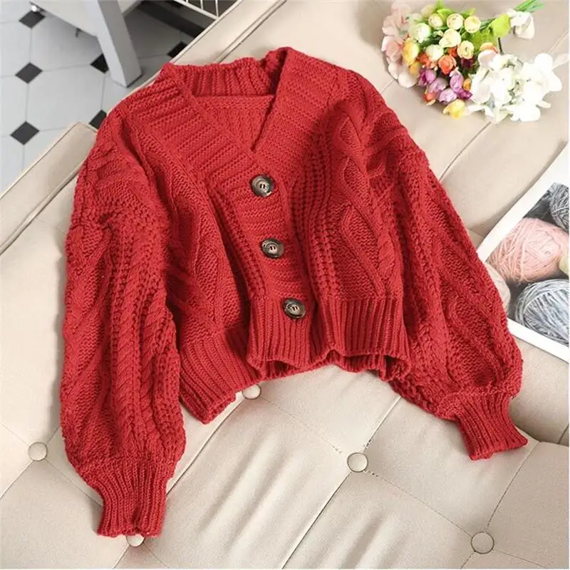 

Women Cropped Cardigan Sweater 2019 Knitwear Short Cardigan Cardigans Long Sleeve Twist Crochet Top Pull Femme