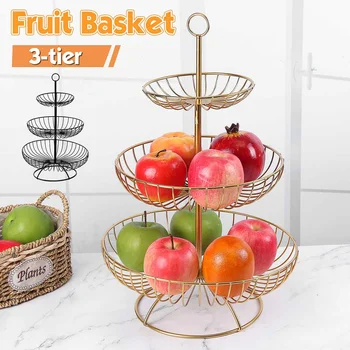 

Three Layer Metal Kitchen Fruit Vegetable Basket Holder Decorative Tabletop Bowl Stand for Vegetables Snacks Household Products