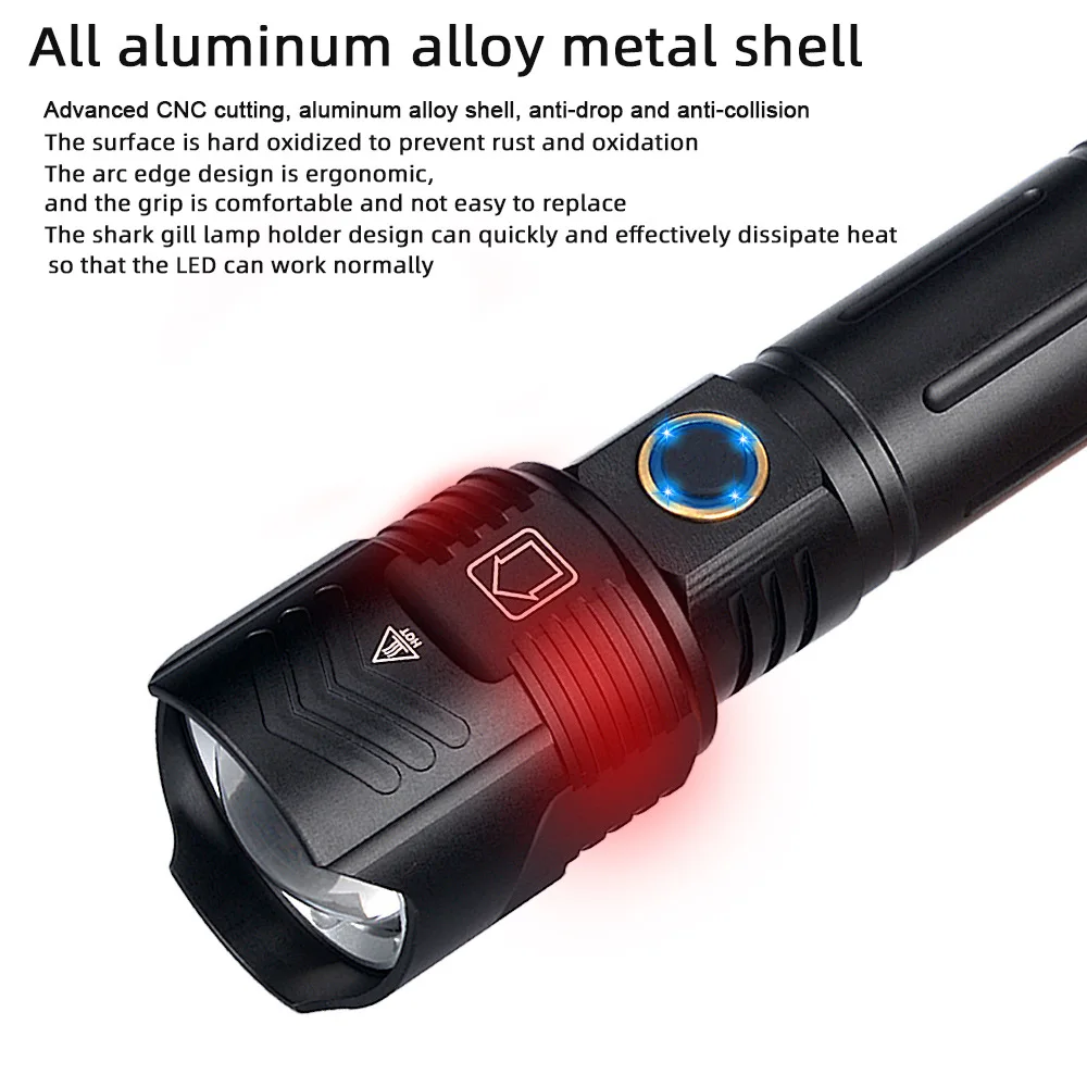 Super Bright XHP160 LED Flashlight Powerful Waterproof Torch USB Rechargeable 18650 26650 Lantern Portable Zoom Camping Light led pocket torch