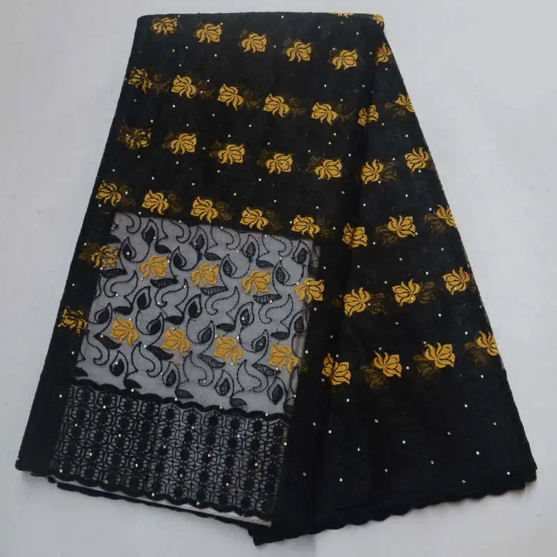 

High Quality African french tulle lace fabrics With Rhinestones Nigerian Yellow Tulle Lace Fabrics For Wedding dress XRT04