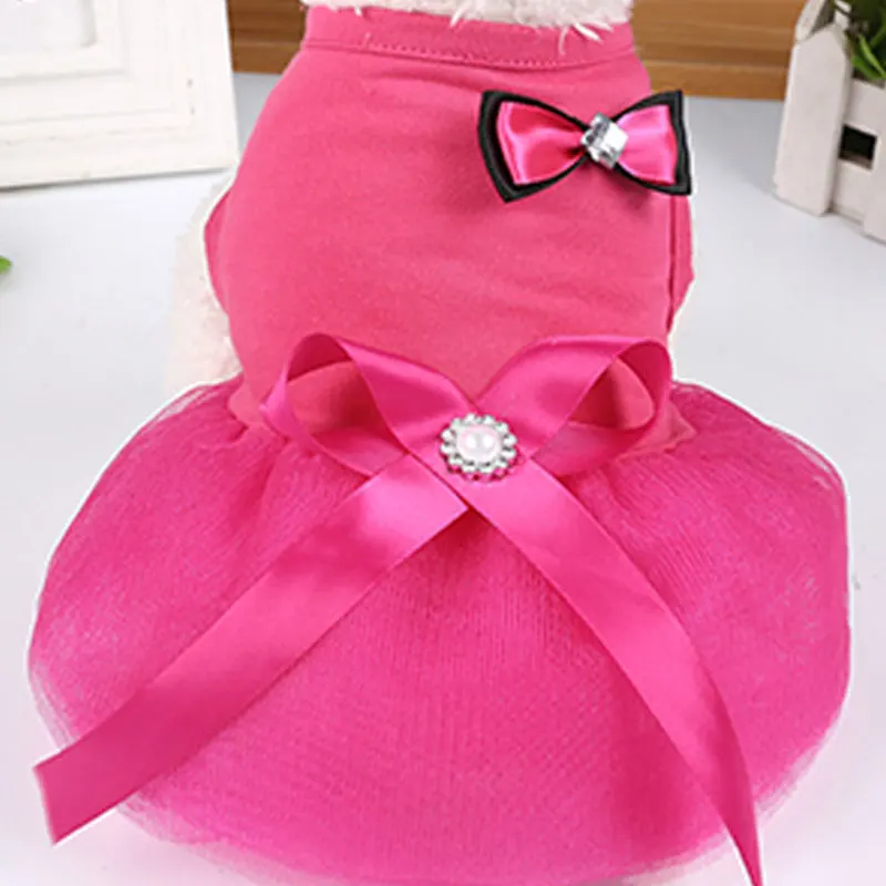 Princess Style Pet Skirts Pink Red Bowknot Dog Dress Clothes For Small Dogs Chihuahua French Bulldog Puppy Clothes Pet Clothing