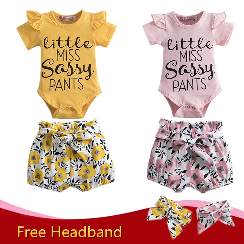 Baby Girls Clothes Set For Toddler Kids Sunflower Print Romper+Pants+Hairband 3pcs Bow Outfits 3M12M 24M Infantil Cotton | Детская
