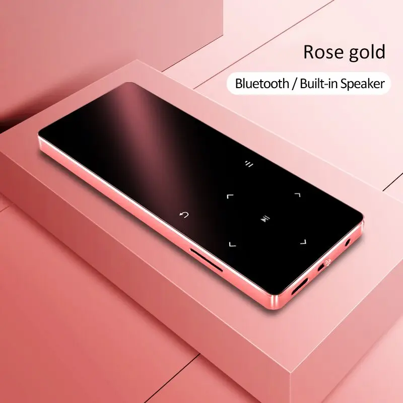 Розовый REDANT MP3-плеер с Bluetooth динамиком сенсорный ключ Встроенный 8 Гб 16 Гб HiFi Металлический Мини Портативный Walkman с радио FM Запись - Цвет: Розовый