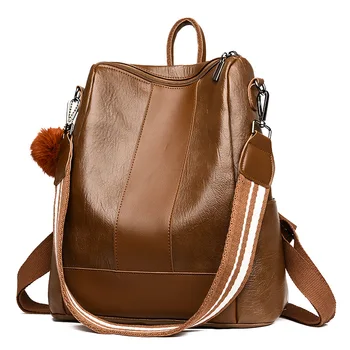 

Female Anti-theft Backpack Classic PU Leather Solid Color Backpack Canta Fashion Shoulder Bag Large Capacity School Shoulder Bag