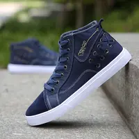 Classic Vulcanize Canvas Shoes For Men Navy Blue Sneakers With A High Top School Students Boys High-Top Shoes Man Trekking Shoes 1