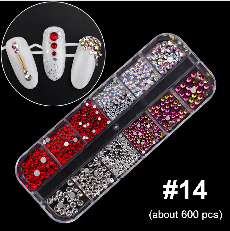 Mixed Colorful Rhinestones For Nails Crystal Stones Gems Manicure Accessories Studs 27 Models Diamonds 3D Nail Art Decorations - Цвет: 14